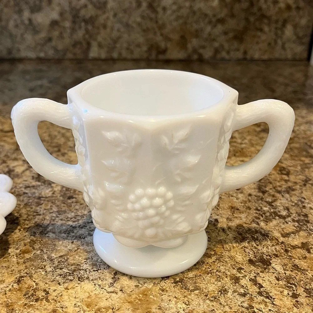 Vintage Westmoreland Milk Glass Sugar and Creamer Set Grapevine Pattern